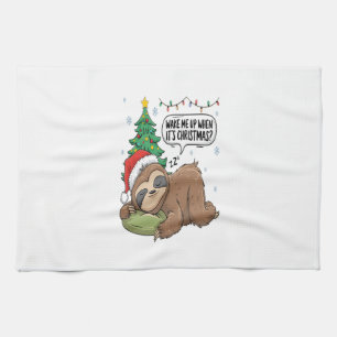 Christmas Sloth Wake Me Up Holiday Nap Kitchen Towel