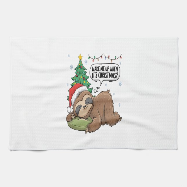 Christmas Sloth Wake Me Up Holiday Nap Kitchen Towel (Horizontal)