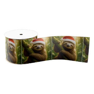 Christmas Sloth Wearing a Santa Hat Grosgrain Ribbon