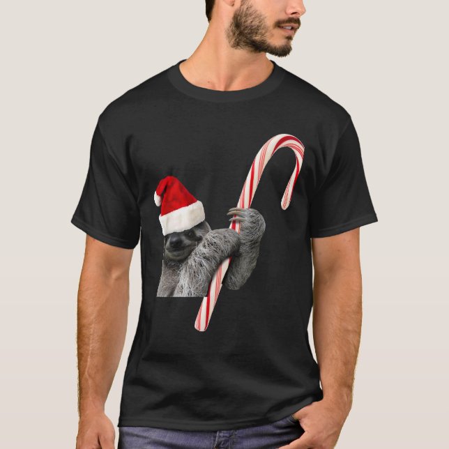 Christmas Sloth With Candy Cane T-Shirt (Front)