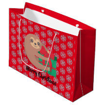 Christmas Sloth with Gift Red Snowflake