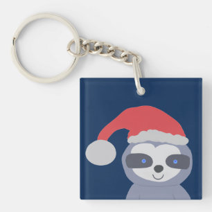 Christmas Sloth with Santa Hat Keychain