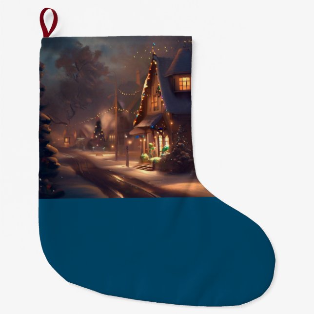 Christmas Small Town 2 Large Christmas Stocking (Front)