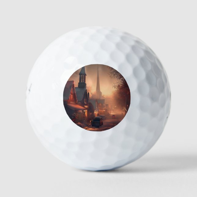 Christmas Small Town (4) Golf Balls (Front)