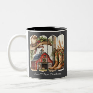 Christmas Small Town Retro Western Cowgirl Boots Two-Tone Coffee Mug