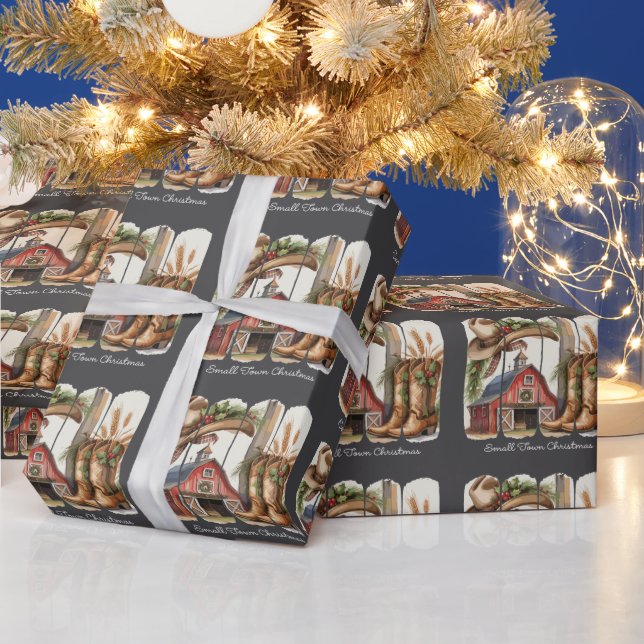 Christmas Small Town Retro Western Cowgirl Boots Wrapping Paper (Holidays)