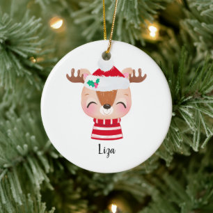 Christmas Smiling Reindeer Face Ceramic Ornament