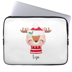 Christmas Smiling Reindeer Face Laptop Sleeve