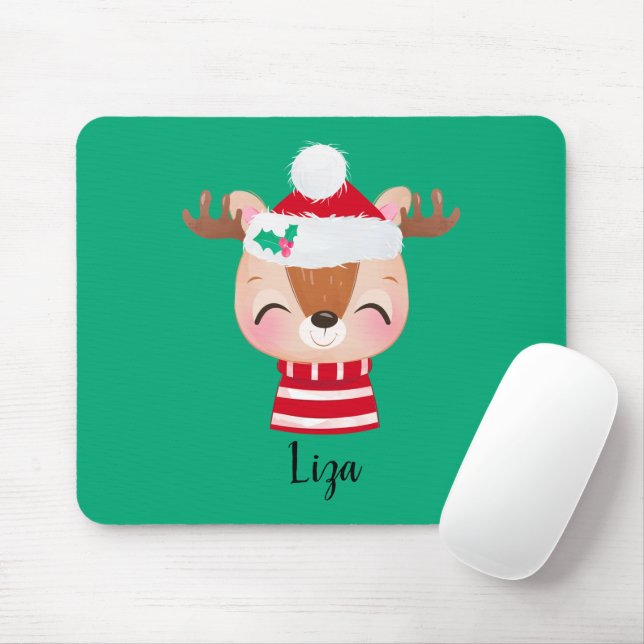 Christmas Smiling Reindeer Face Mouse Pad (With Mouse)