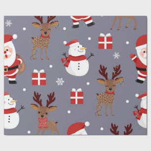 Christmas Smoke Grey/ Santa Snowman Wrapping Pape Paper