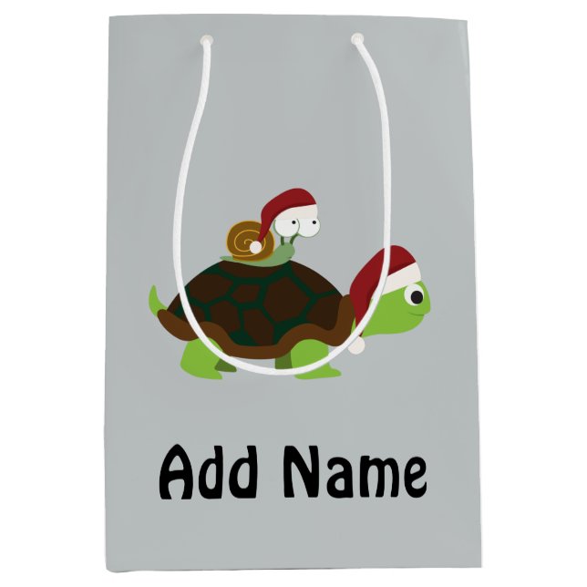 Christmas Snail on a turtle Medium Gift Bag (Front)