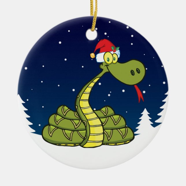 christmas snake in santa hat ceramic ornament (Front)
