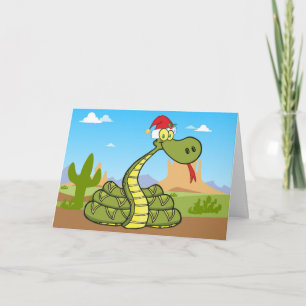 christmas snake in santa hat holiday card