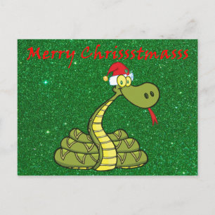 christmas snake in santa hat holiday postcard