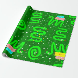 christmas snakes xmas lights snowflakes green wrapping paper