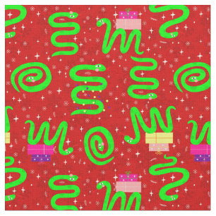 christmas snakes xmas lights snowflakes red  fabric
