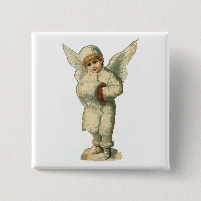 Christmas Snow Angel 2 Inch Square Button (Front)