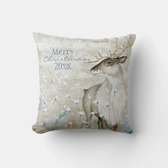 Christmas Snow Animal Deer Typography Personalize Throw Pillow (Front)
