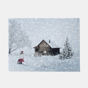 Christmas Snow at the Cabin Doormat