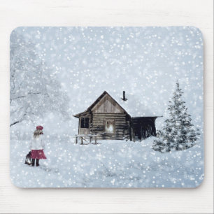 Christmas Snow at the Cabin Mouse Pad