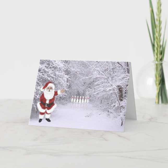 Christmas snow bowling holiday card (Front)