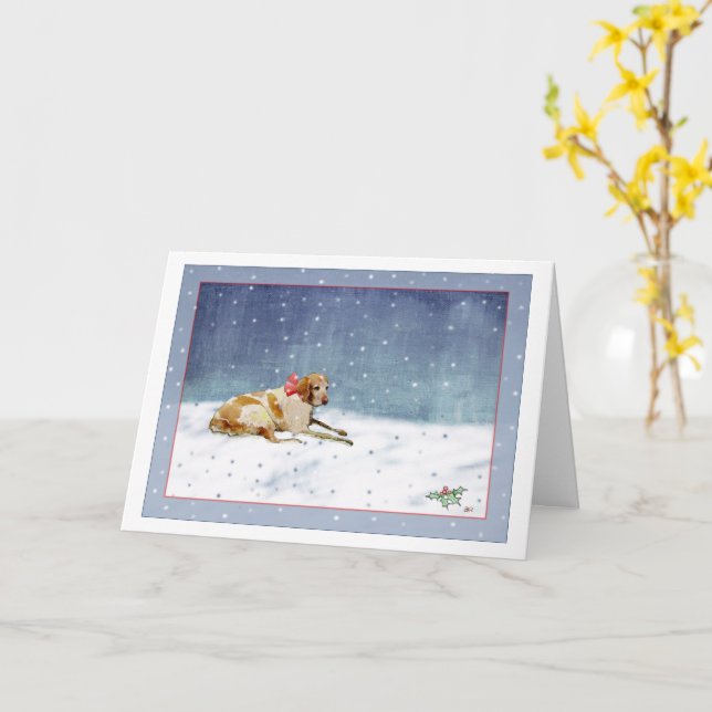 Christmas Snow Dog Card (Yellow Flower)
