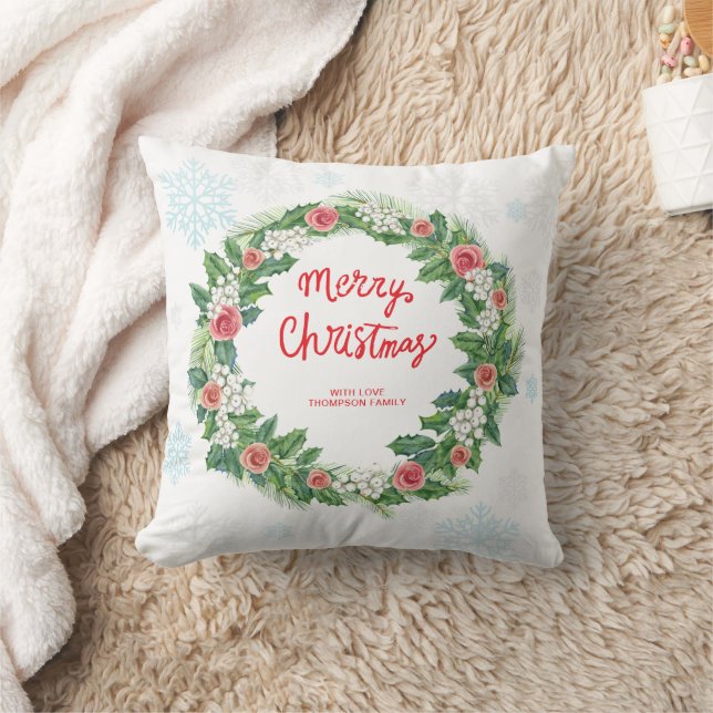 Christmas Snow Flakes Wreath  Throw Pillow (Blanket)