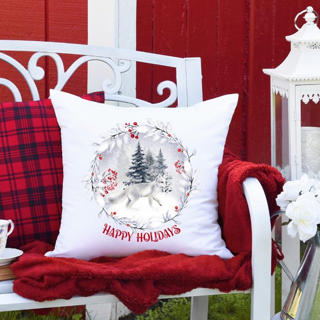 Christmas Snow Fox Winter Scenery  Outdoor Pillow (Creator Uploaded)