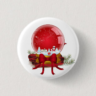 Christmas Snow Globe 1 Inch Round Button