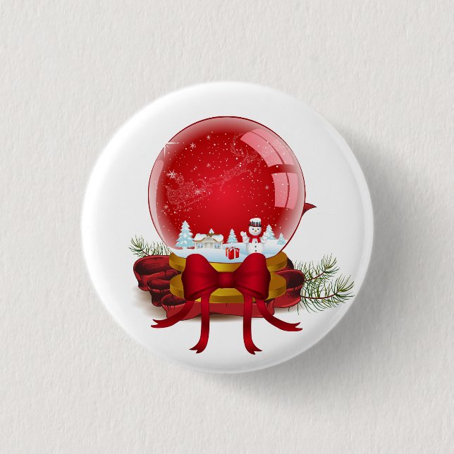Christmas Snow Globe 1 Inch Round Button (Front)
