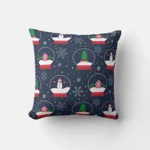 Christmas Snow Globe and Snowman Winter Pattern  Throw Pillow