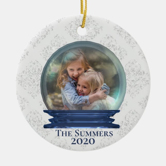 Christmas Snow Globe Custom Photo Family Template Ceramic Ornament (Front)