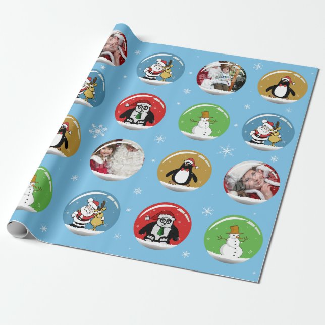 Christmas Snow Globe Custom Photo Template Wrapping Paper (Unrolled)