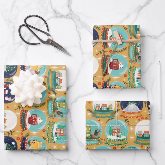 Christmas snow-globe Gnome//Gingerbread House// Wrapping Paper Sheet (Front)
