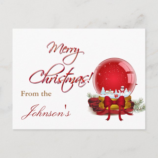 Christmas Snow Globe Holiday Postcard (Front)