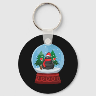 Christmas Snow Globe Ice Hockey Snowman  Keychain