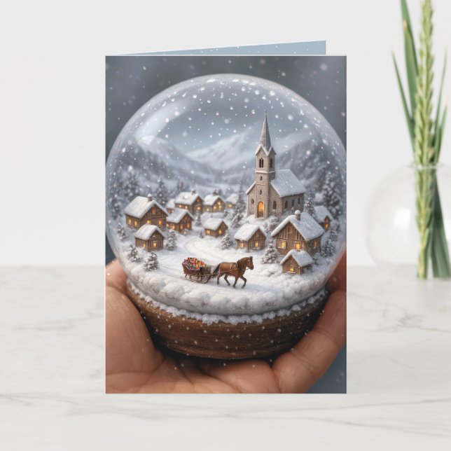 Christmas Snow Globe Mountain Village Holiday Card (Front)