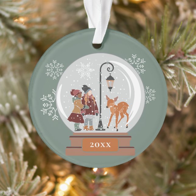 Christmas Snow Globe | People & Deer, Personalized Ornament (Tree)