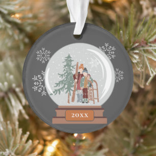 Christmas Snow Globe People & Skis Personalized Ornament