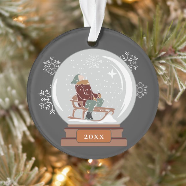 Christmas Snow Globe | Person on Sled in Snow Ornament (Tree)