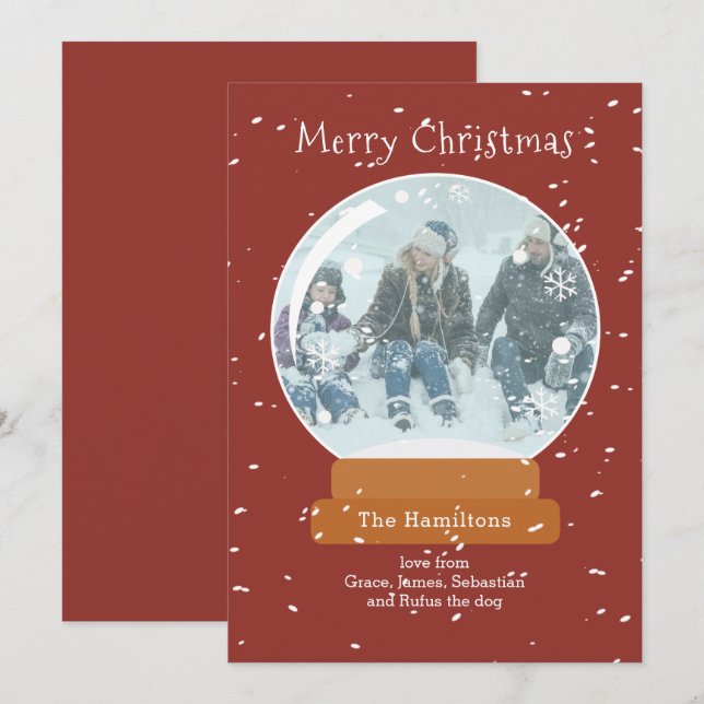 Christmas Snow Globe Photo Personalized Card (Front/Back)