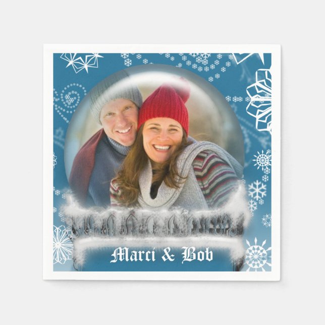 Christmas Snow Globe Photo Template Personalized Napkin (Front)