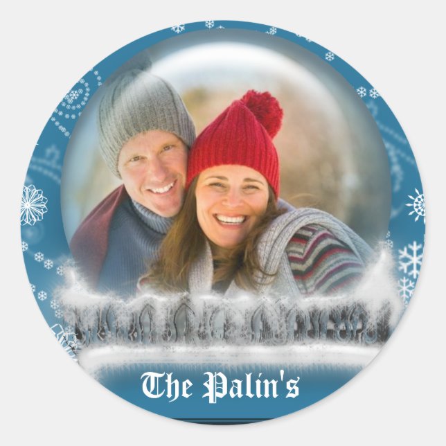 Christmas Snow Globe Template Envelope Seals (Front)