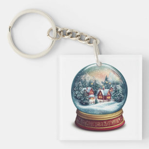 Christmas Snow globe with a tiny village design Keychain