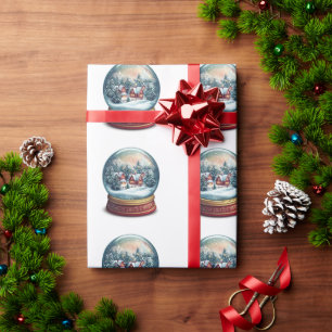 Christmas Snow globe with a tiny village design Wrapping Paper