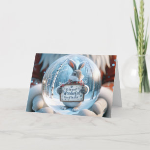Christmas Snow Globe With Rabbit Holiday Card