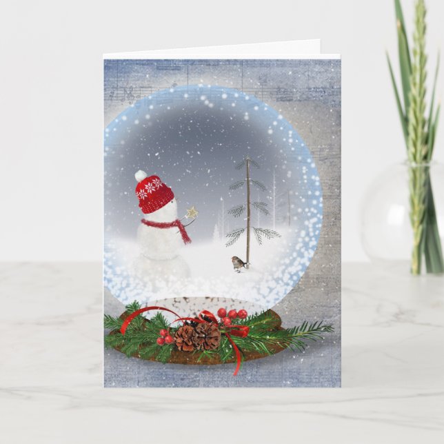 Christmas Snow Globe With Snowman  Holiday Card (Front)