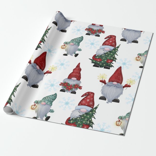 Christmas Snow Gnomes  Wrapping Paper (Unrolled)