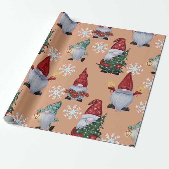 Christmas Snow Gnomes  Wrapping Paper (Unrolled)