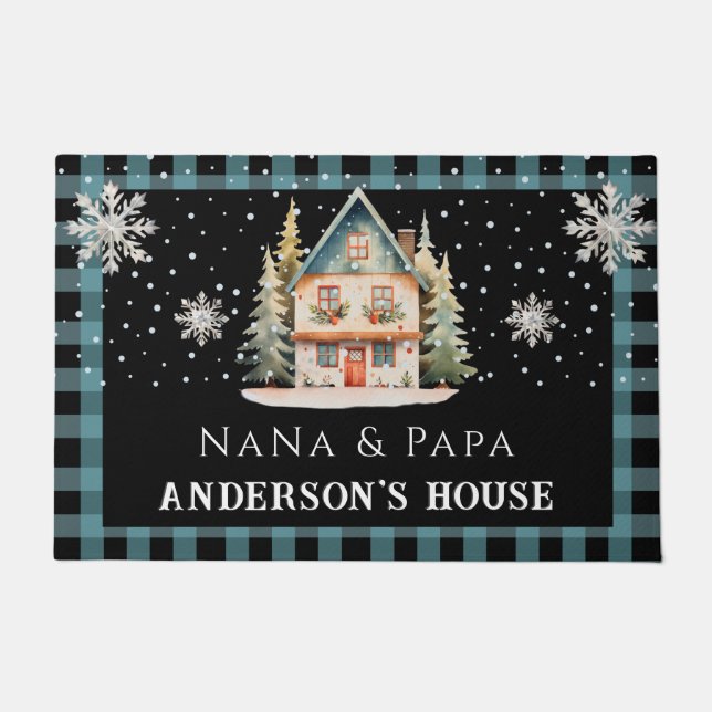 Christmas Snow Grandparents Welcome Door Mat (Front)